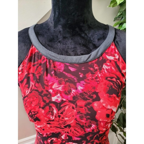 Gambatista Valli Red Floral Polyester Round Neck Sleeveless Knee Length Dress L - Picture 5 of 11